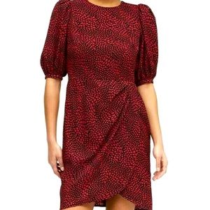 Banana Republic Red Print Puff Sleeve Sheath Dress